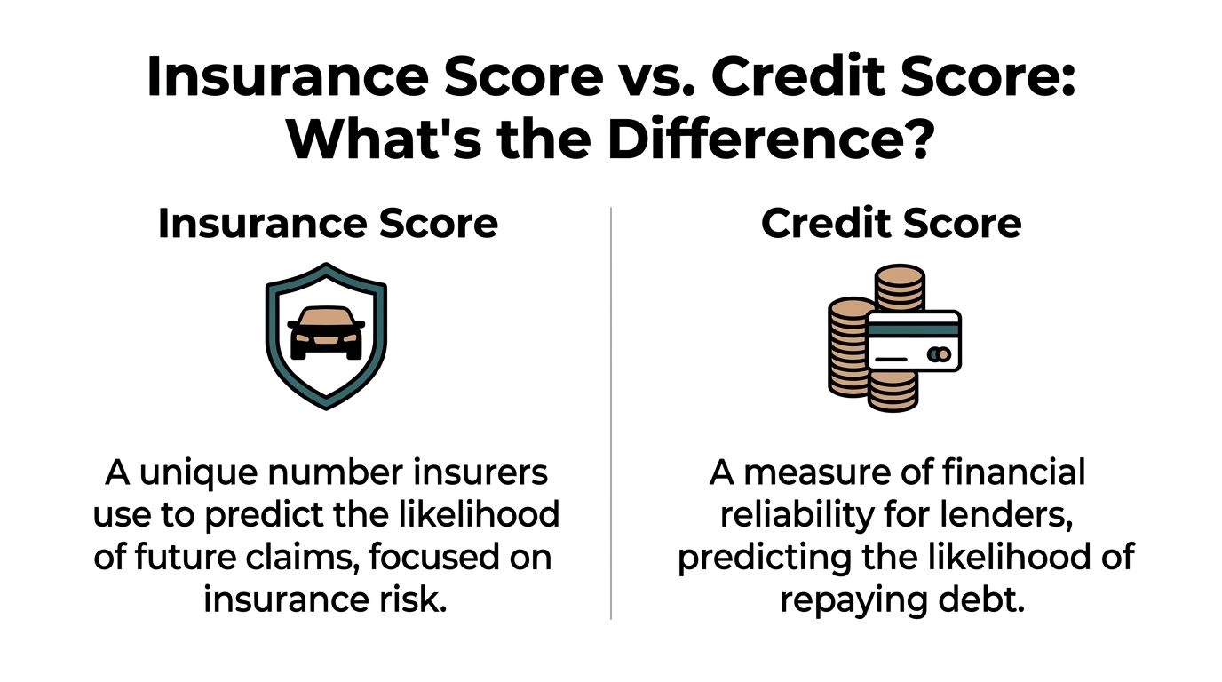 A comparison chart explaining the difference between an insurance score and a credit score.